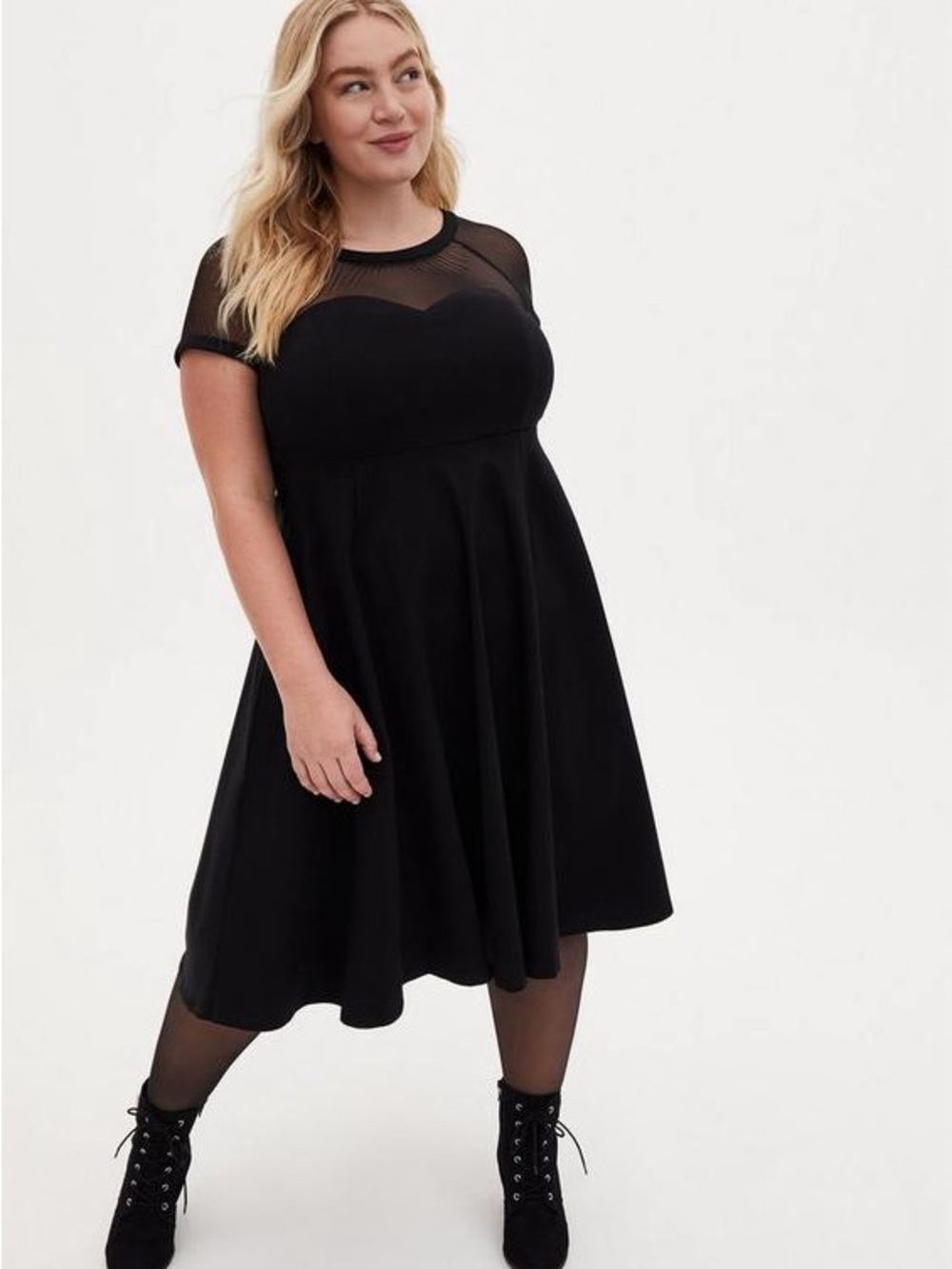 Torrid Black Sweetheart Retro Fit-and-Flare Swing Dress with Mesh